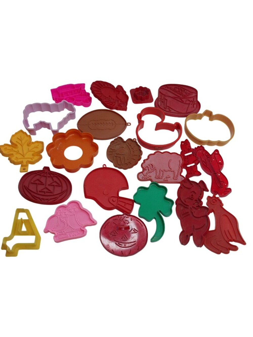 Vintage Plastic Cookie Cutters 22 Assorted Shapes Football Animals Leaves Hallow